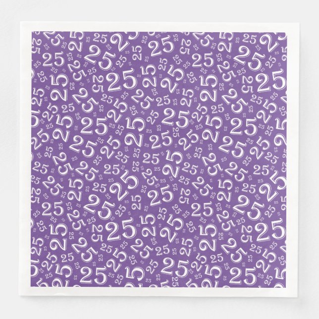 25th Age Random Number Pattern Purple/White Paper Dinner Napkins (Front)