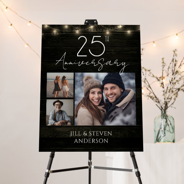 25th Anniverdary Party Rustic Wood Lights Foam Board (In Situ (Stand))