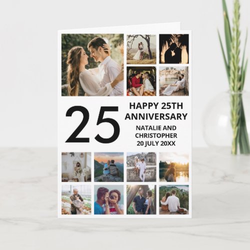 25th Anniversary 13 Photo Collage Black and White Card