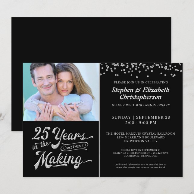 25th Anniversary 25 YEAR IN THE MAKING Confetti Invitation (Front/Back)