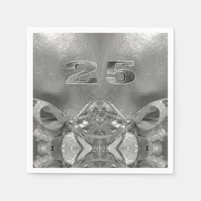 25th Anniversary 25 Years Jubilee Chic Silver Gray Napkins (Front)