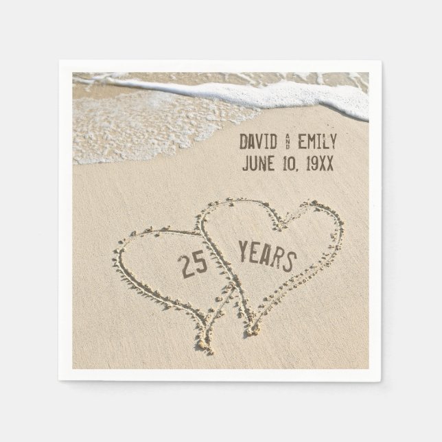 25th Anniversary Beach Hearts Napkins (Front)