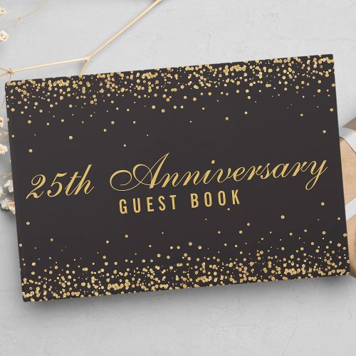 25Th Anniversary Black Gold Confetti Elegant Guest Book