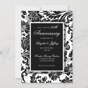 25th anniversary Black & white damask custom  Invitation