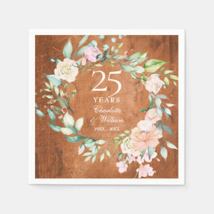 25th Anniversary Boho Rustic Wood Roses Garland  Napkins