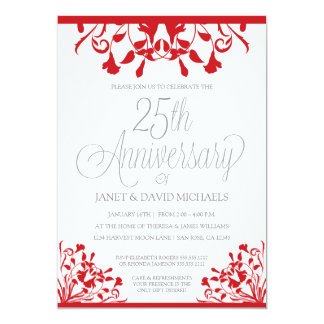 25th Anniversary Botanical Red Invitation