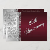 25th Anniversary Burgundy, Silver Scrolls Invite (Front/Back)