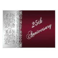 25th Anniversary Burgundy, Silver Scrolls Invite