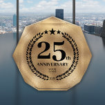 25th Anniversary Business Logo Gold Acrylic Award<br><div class="desc">Gold foil style 25th-anniversary acrylic award plaque with a business logo. Commemorative design with a laurel branch and stars. The logo can be changed for text by clicking the button to edit the design.</div>