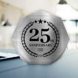25th Anniversary Business Logo Silver Acrylic Award<br><div class="desc">Brushed silver metallic style 25th-anniversary acrylic award plaque with a business logo. Commemorative design with a laurel branch and stars. The logo can be changed for text by clicking the button to edit the design.</div>
