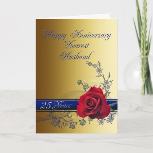 25th Anniversary card for husband with a red rose