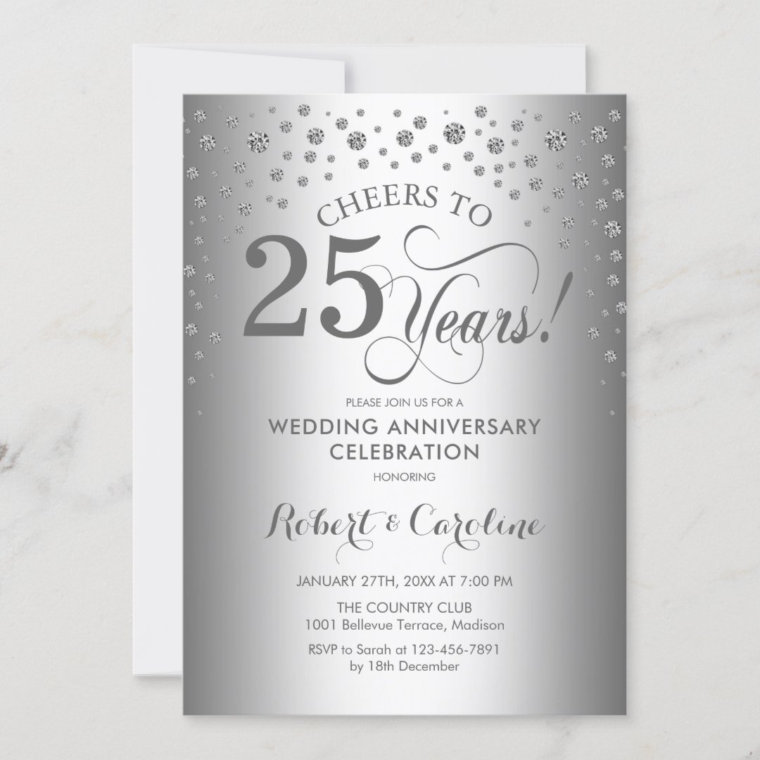 25th Anniversary Celebration - Silver Invitation | Zazzle