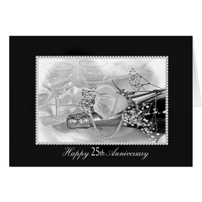 25th Anniversary Champagne and Roses Cards (Front Horizontal)