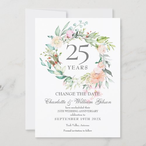 25th Anniversary Change the Date Roses Floral  Invitation