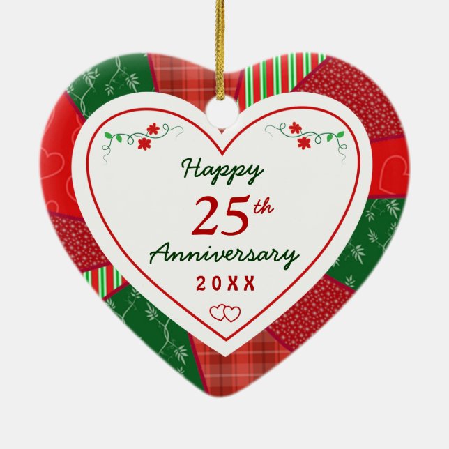 25th Anniversary Christmas Holiday Gifts Ceramic Ornament (Back)