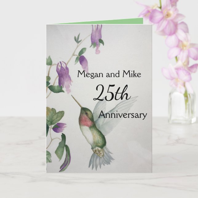 25th Anniversary Couple Elegant Hummingbird Card (Orchid)