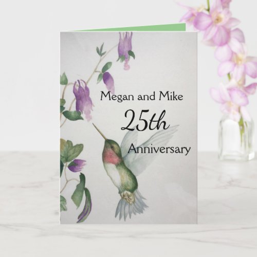 25th Anniversary Couple Elegant Hummingbird Card