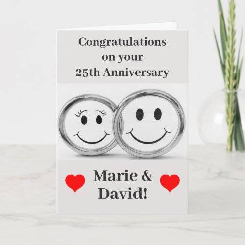 25th Anniversary Cute Silver Wedding Rings Card