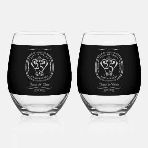 25th Anniversary Drinkware Set Stemless Wine Glass