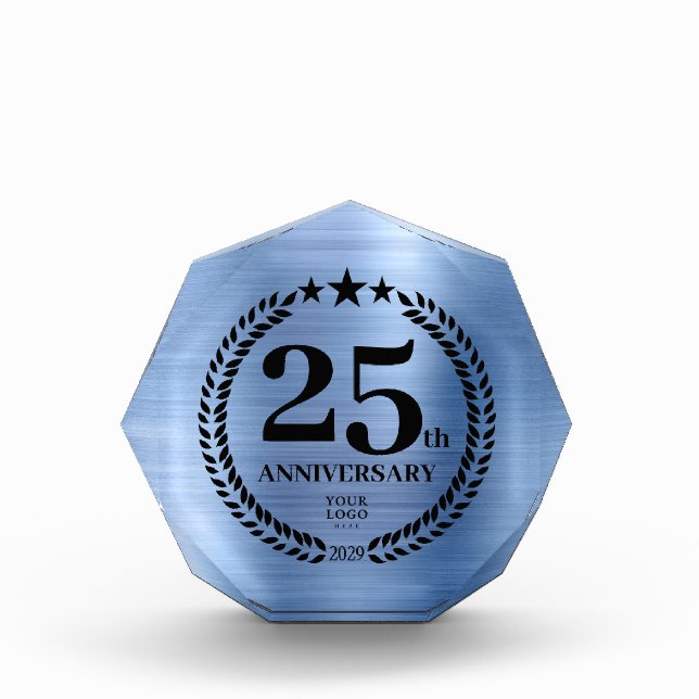 25th Anniversary Editable Business Logo Blue Acrylic Award (Front)