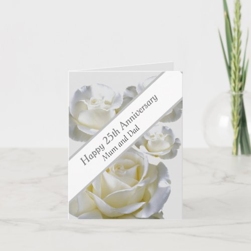 25th Anniversary editable Silver Rose  Card