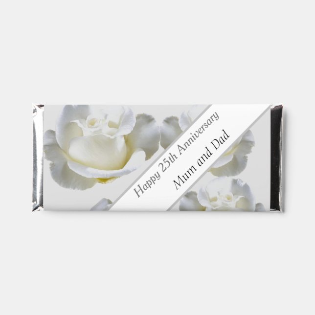 25th Anniversary editable Silver Rose     Hershey Bar Favors (Front)