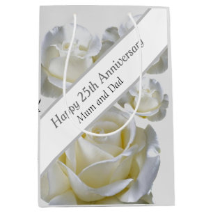 25th Anniversary editable Silver Rose   Medium Gift Bag