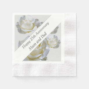 25th Anniversary editable Silver Rose Napkins