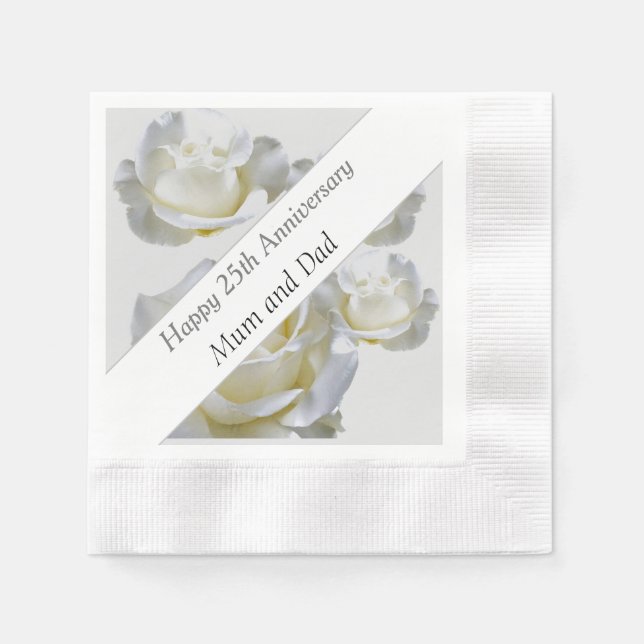 25th Anniversary editable Silver Rose    Napkins (Front)