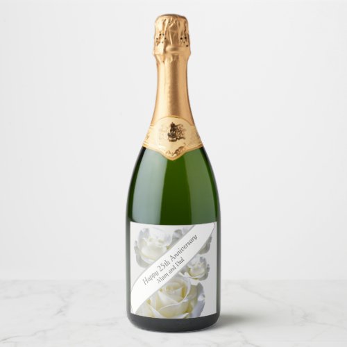 25th Anniversary editable Silver Rose   Sparkling Wine Label