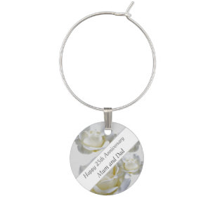 25th Anniversary editable Silver Rose    Wine Charm