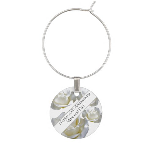 25th Anniversary editable Silver Rose    Wine Charm