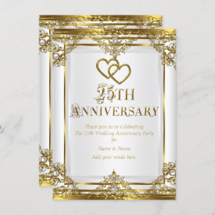 25th Anniversary Elegant Gold White Pearl 2 Invitation