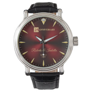 25th Anniversary Elegant Ruby Red & Gold Wedding A Watch