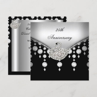 25th Anniversary Elegant Silver Black White Swan Invitation