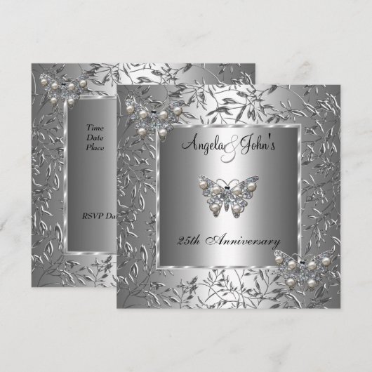 25th Anniversary Elegant Silver Floral Butterfly (Front/Back)