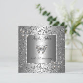 25th Anniversary Elegant Silver Floral Butterfly (Standing Front)