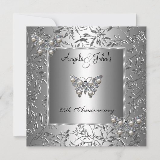 25th Anniversary Elegant Silver Floral Butterfly (Front)