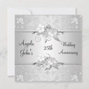 25th Anniversary Elegant Silver White Floral Invitation