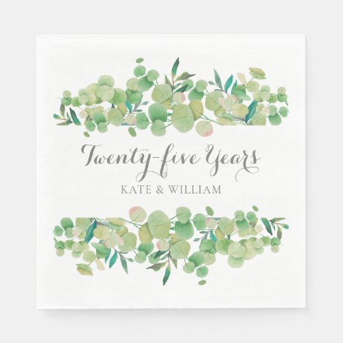 25th Anniversary Eucalyptus Floral Greenery  Napkins