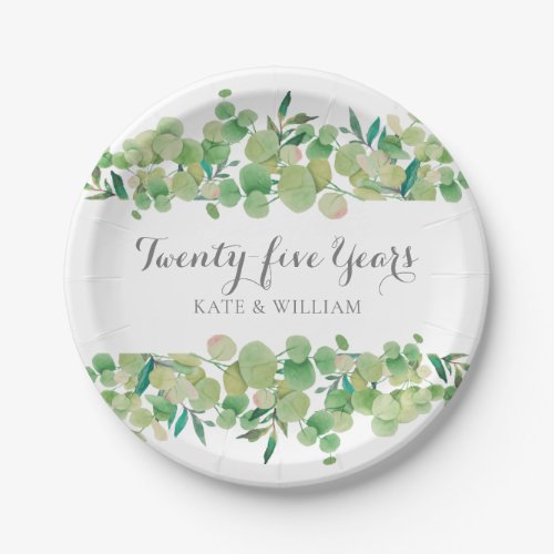 25th Anniversary Eucalyptus Floral Greenery  Paper Plates