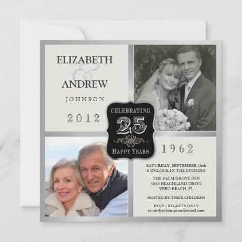 25th Anniversary Fancy Vintage 2 Photo Invitations