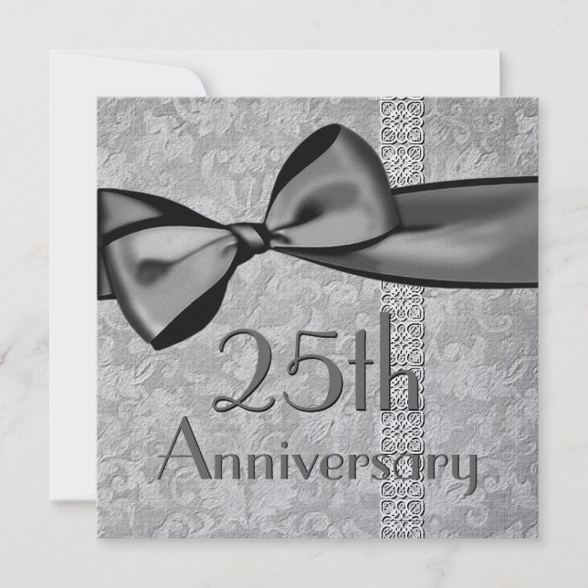 25th  Anniversary Faux Satin Bow Metallic Paper Invitation (Front)