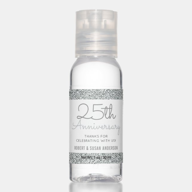 25th Anniversary Faux Silver Glitter Hand Sanitizer (Front)