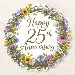 25th Anniversary Floral Paper Coaster