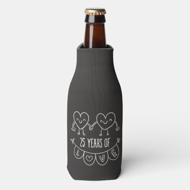 25th Anniversary Gift Chalk Hearts Bottle Cooler (Bottle Front)