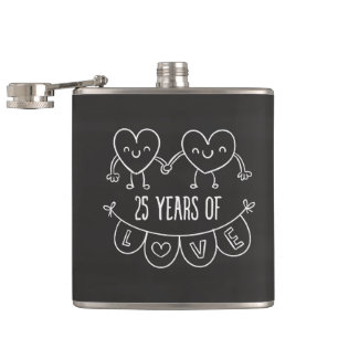 25th Anniversary Gift Chalk Hearts Flask
