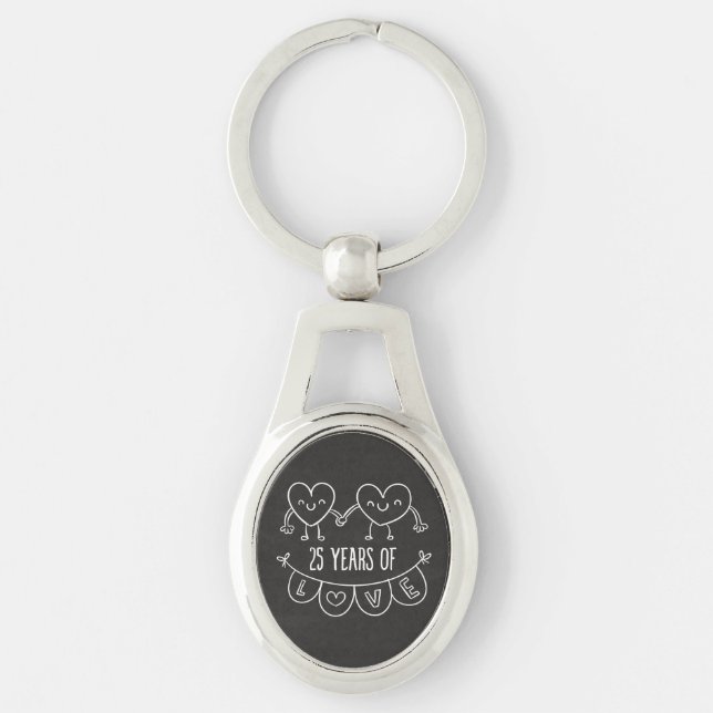 25th Anniversary Gift Chalk Hearts Keychain (Front)
