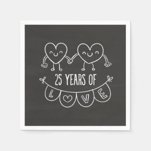 25th Anniversary Gift Chalk Hearts Napkins