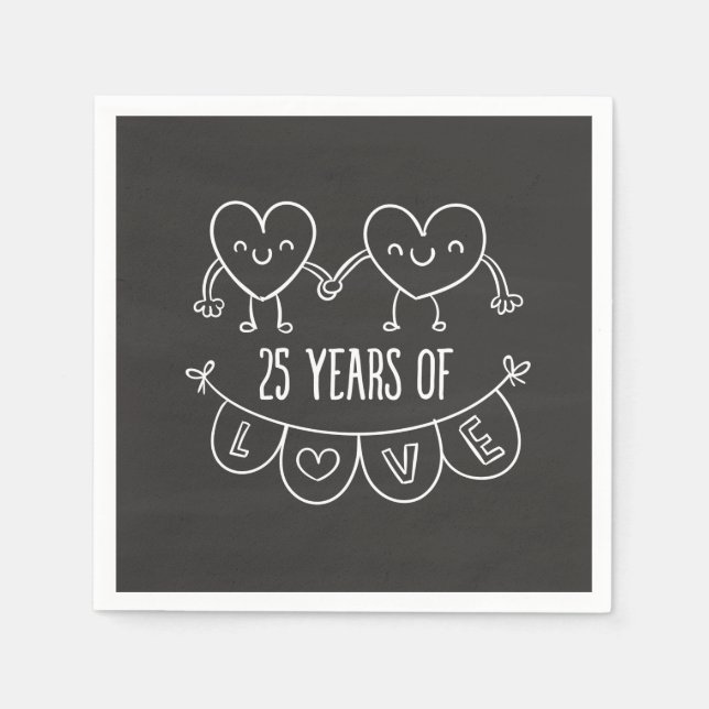 25th Anniversary Gift Chalk Hearts Napkins (Front)